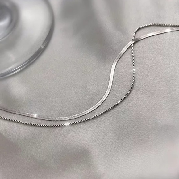 NEW 925 STERLING SILVER DOUBLE LAYER CHAIN NECKLACE,NICE NECKLACE,CUTE NECKLACE - Picture 4 of 4